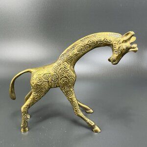 Vintage 1980s Heavy Brass Metal Giraffe Sculpture Statue Figurine Paperweight